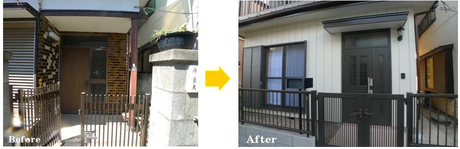 松戸市フルリフォーム 玄関 門扉 外壁塗装・サイディング